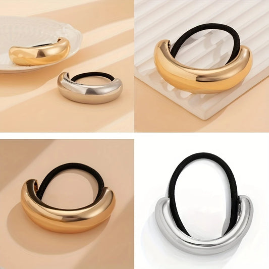 Conjunto de 3 peças de cordão de cabelo oco em liga dourada, design elegante e minimalista com detalhe de renda