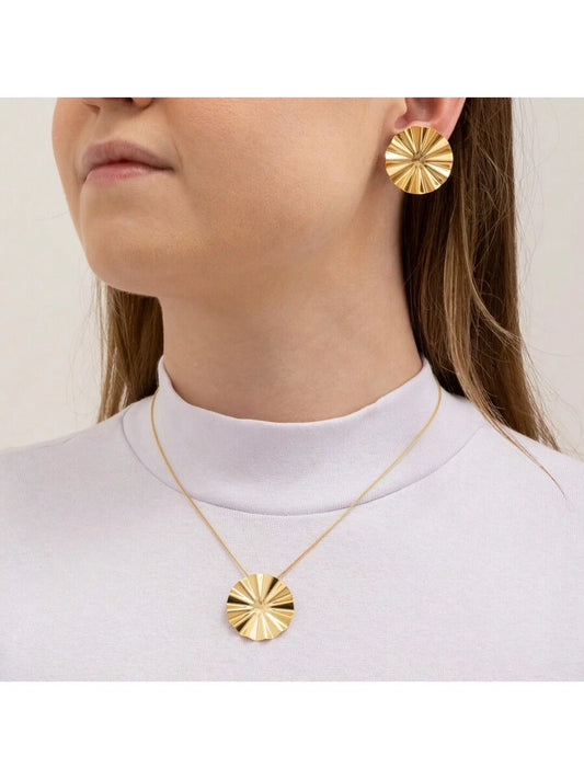 Conjunto Brinco e Colar Flor Orgânico  Banhado a Ouro 18K - D France Semijóias