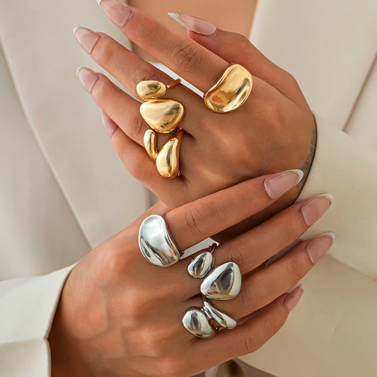 Conjunto com 3 ou 7 Anéis Abertos – Liga Metálica com Design Retrô e Estilo Criativo | Ajustáveis, Exagerados e Minimalistas